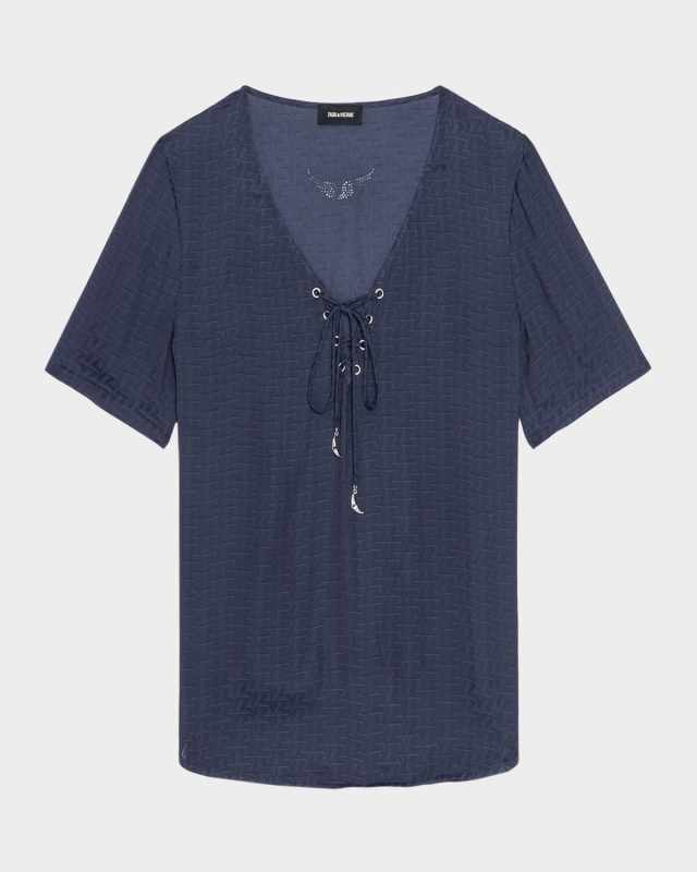 Terzo Jacquard Satin Lace-Up Top